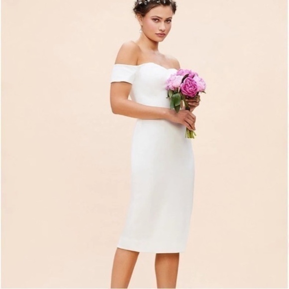 Bailey Off-the-Shoulder Sweetheart Neck Cap Sleeve Sheath Dress | SZ L